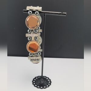 Amber and clear coloured crystal stretch bracelet GUC